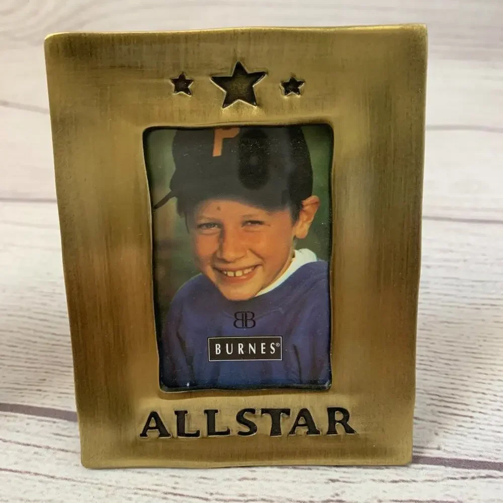Gold Metal Picture Frames All Star Engraving Small Photo Holder Set of 2